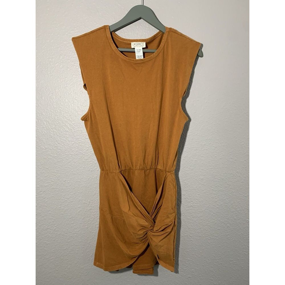 L*Space Jesse Amber Brown Mini Dress Padded Shoulder Faux Front‎ Tie Sz XS